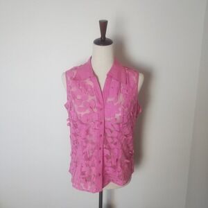 Tribal Sheer Sleeveless Blouse Women's 6 Pink Button Up Feminine Coquette
